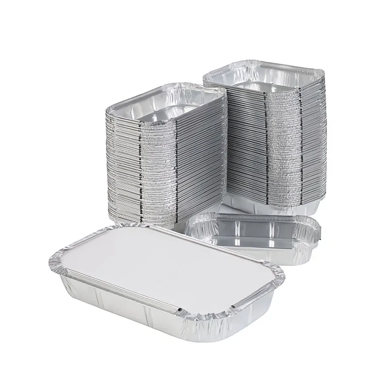 Wholesale Silver Aluminum Foil Tray Disposable Takeaway Aluminium Foil Food Container with Plastic Lids