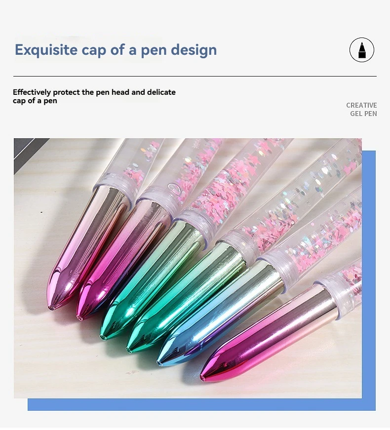 Factory Direct Sale Cartoon Kawaii Led Bulb Lights-up Shining Liquid rainbow color glitter Fairy Ball Pen