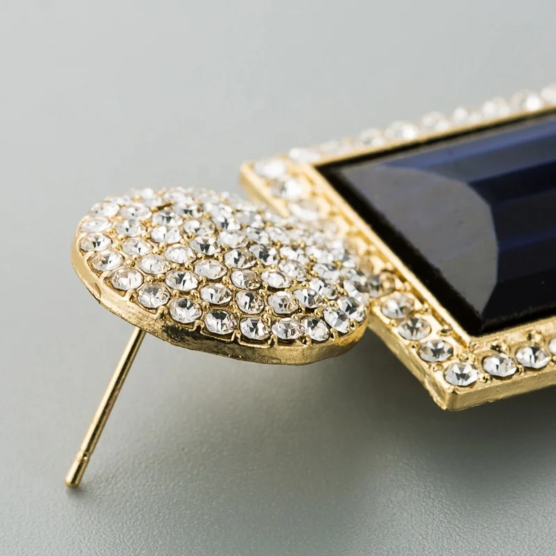 Wholesale Fashion Glass Dangle Earrings For Women Shiny Rhinestone Square Pendant Drop Ear Jewelry Girl Gifts