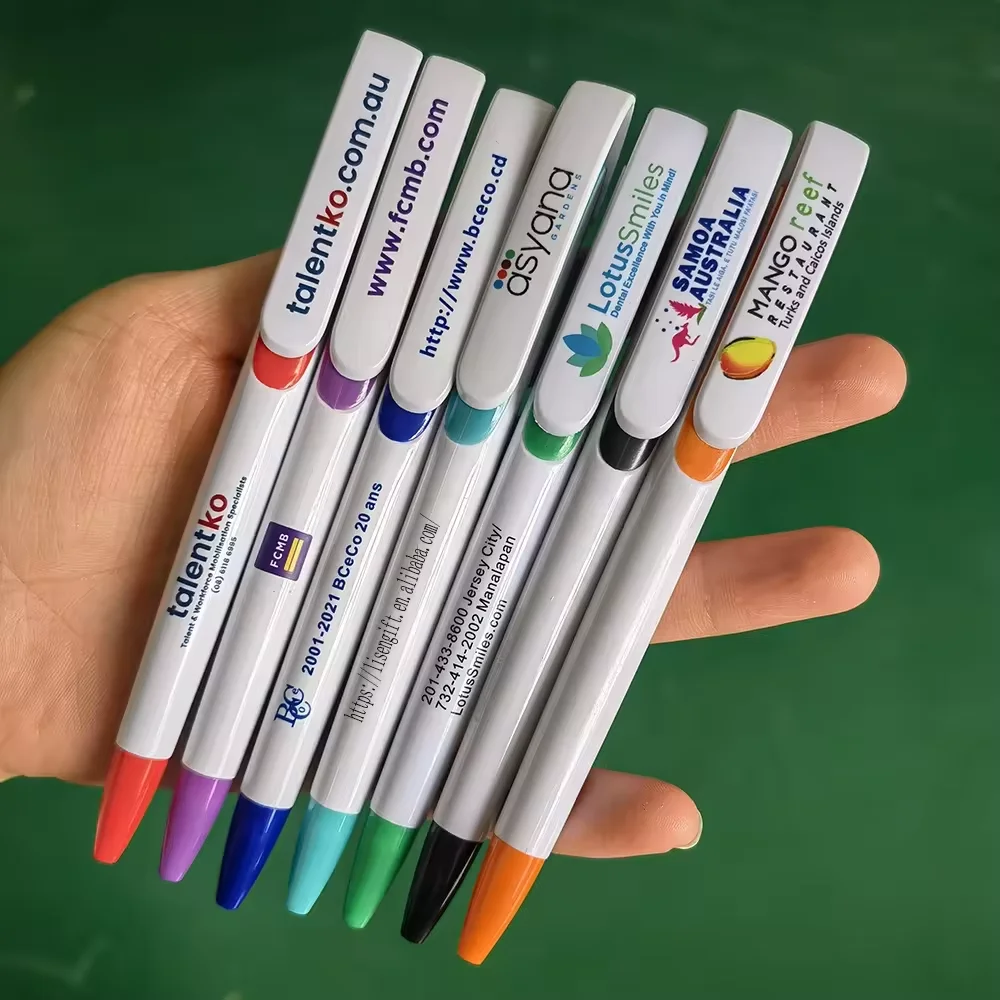 new Custom promotional branded plastic pens sublimation blank white stylo ballpoint pen full color logo uv printing pen
