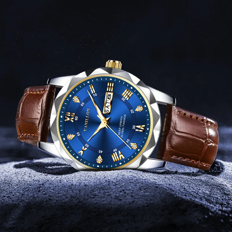 Real Cow Leather Strap Waterproof Luminous Quartz Watch 30M Waterproof Luxury Watch For Men