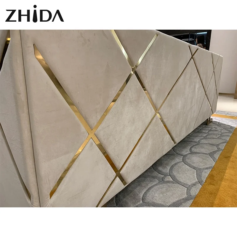 Italian sofa luxury style villa household furniture golden metal leg living room velvet sofa set