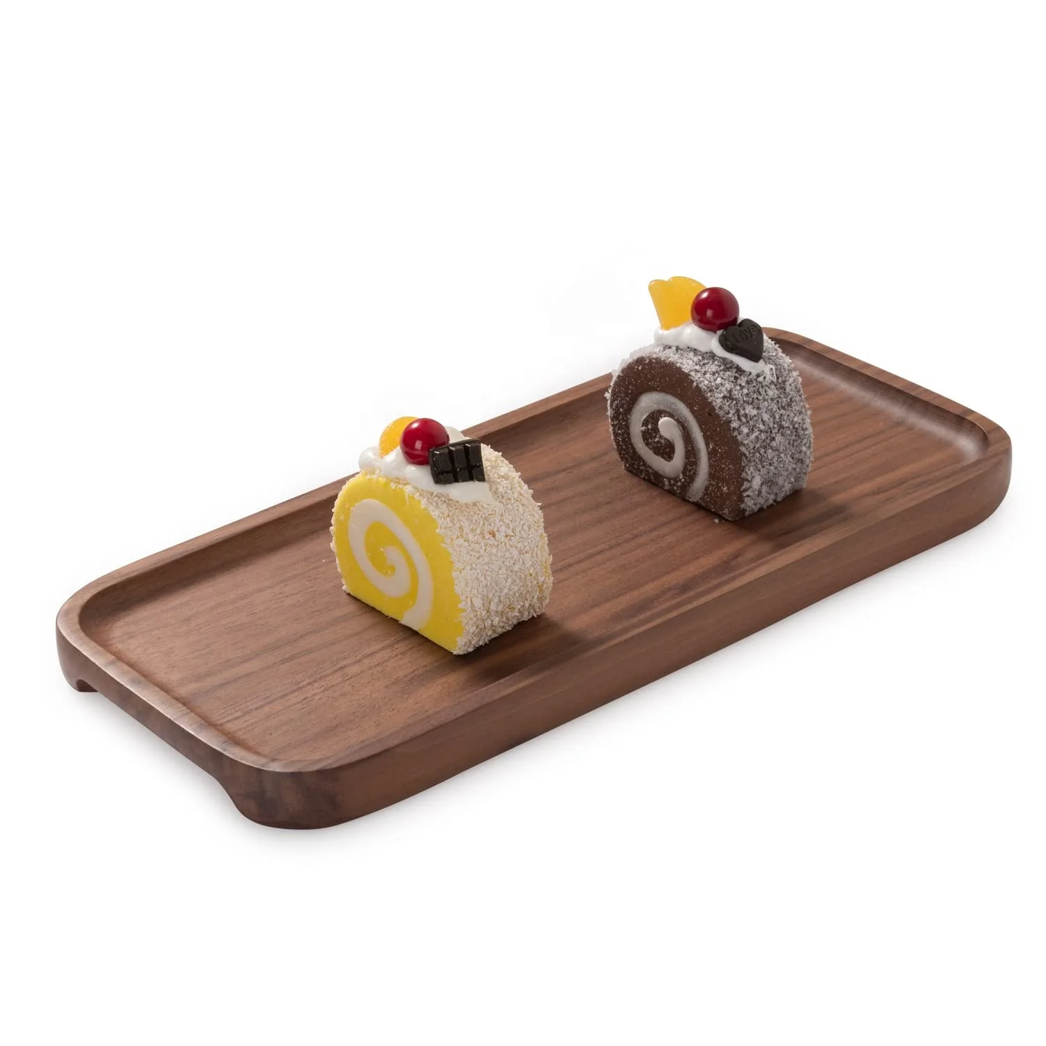 Custom wholesale Black walnut Home breakfast dessert Rectangle wooden dishes wooden serving tray wood tray