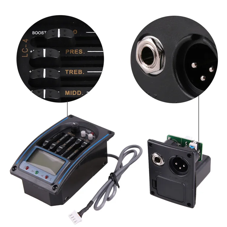 Acoustic Guitar Pickup EQ Preamp LCD Tuner Piezo Pickup Equalizer System Guitar Parts LC-5 5 Bands Active Black Electric Guitar