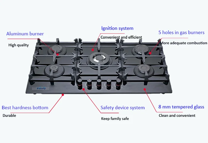 30-inch stainless steel 5-burner gas cooktop center burner with flame failure protection hob removable grate and installation