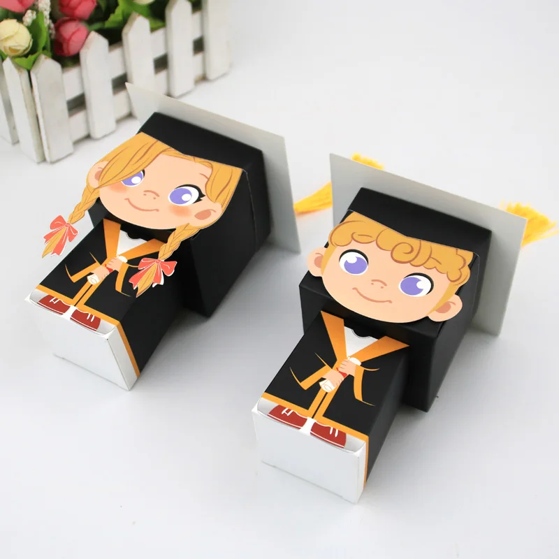 new design hotly sold lovely  little girl and boy cap-shaped sweet candy gift party favors graduation paper box