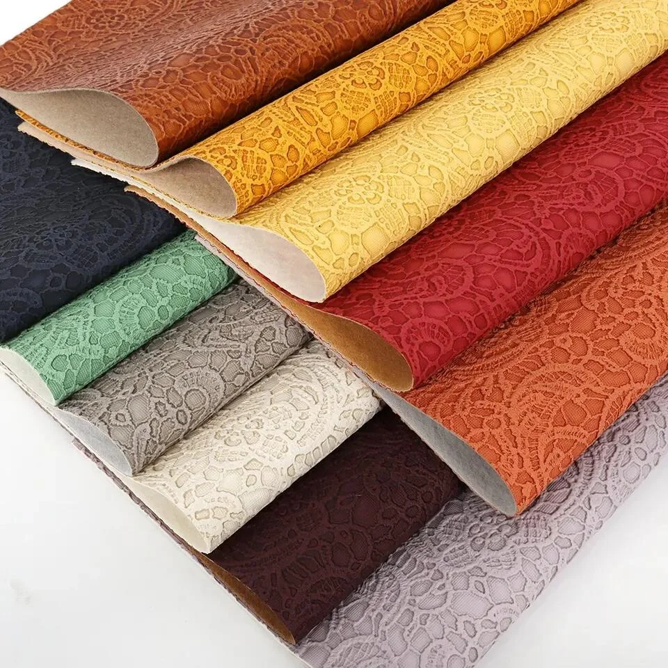 Flower Textured Embossed Faux Leather Retro Autumn Color Synthetic Fabric Rolls For Bows Making Crafts DIY Handmade Material