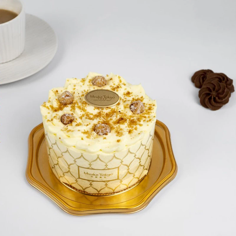 Small delicate pastry tray Plastic golden food tray Hexagonal 6 inch cake tray