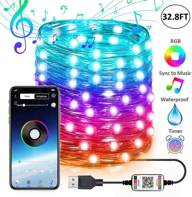 5V RGB Colorful Christmas Tree Decoration Lights IP65 Waterproof Blue tooth Control USB Power charge LED Strip Lamp For Holiday