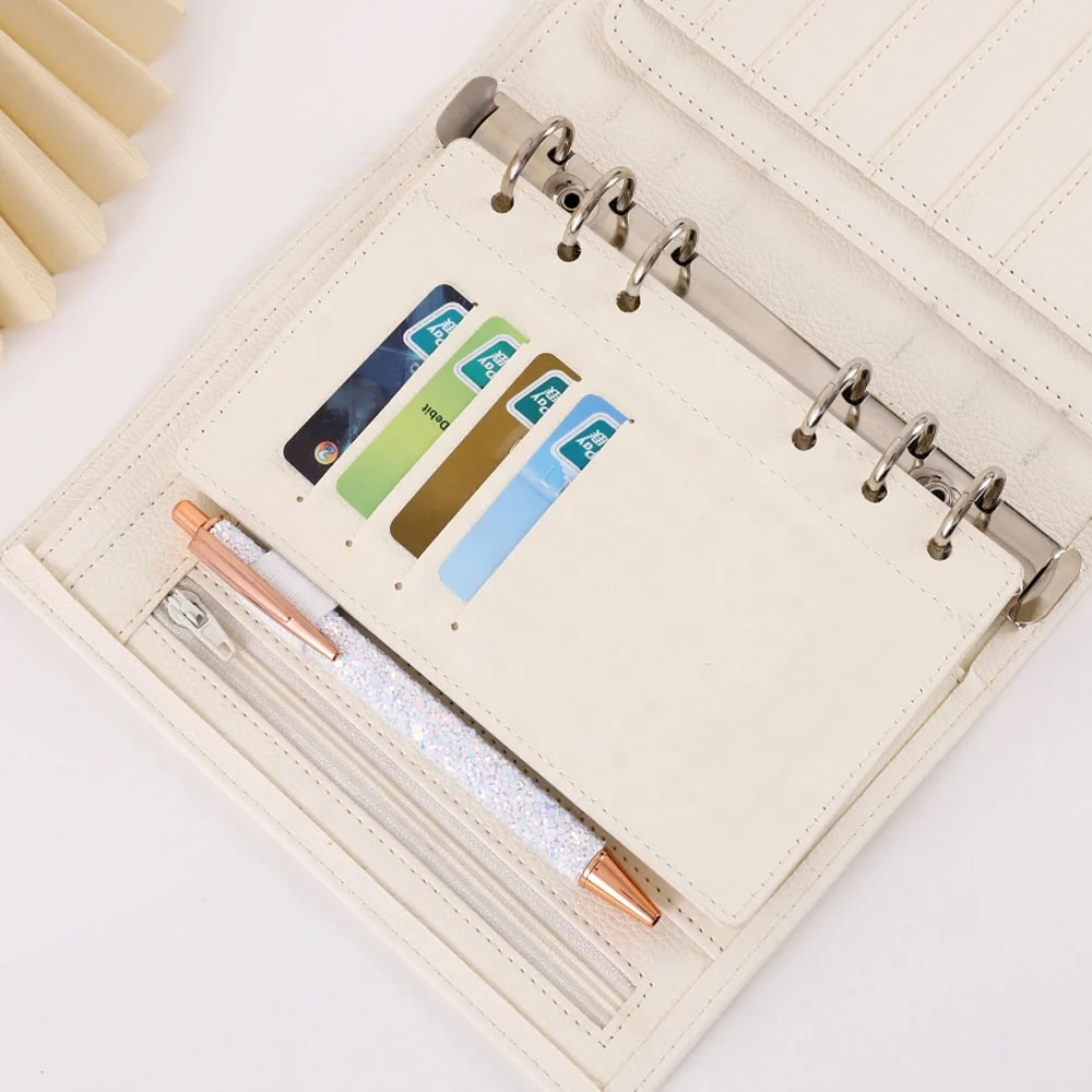 Etsy Best Selling A6 Pebble Leather Dashboard Fly Leaf for Personal Planner with Double-Side Card Slots & An Elastic Pen Loop