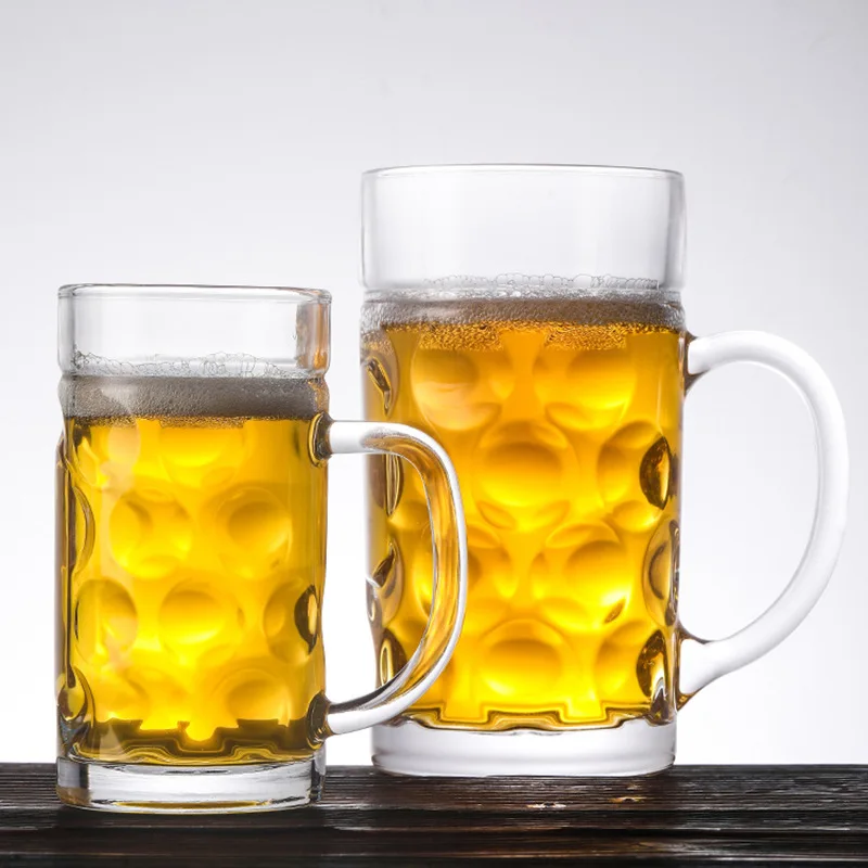 Custom logo hot sale 500ml 1000ml vintage embossed Large capacity 1 liter Cold Drinking cup beer glass mug With Handle