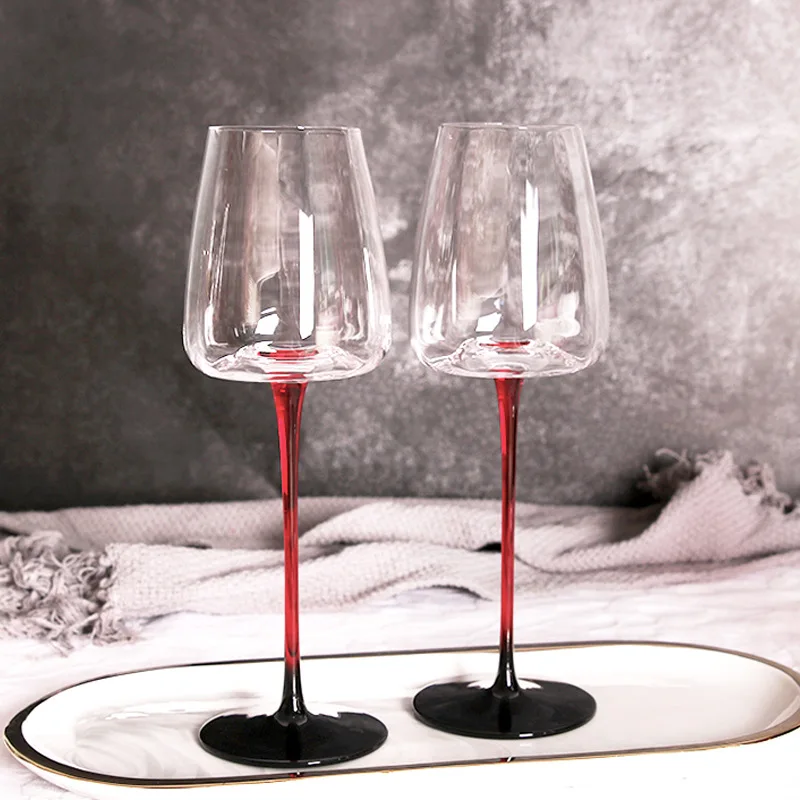 Creative Style Lead-free Hand-blown Italian Style Burgundy Wine Glasses Black Bottom Red Stem Crystal Red Wine Goblet Cup