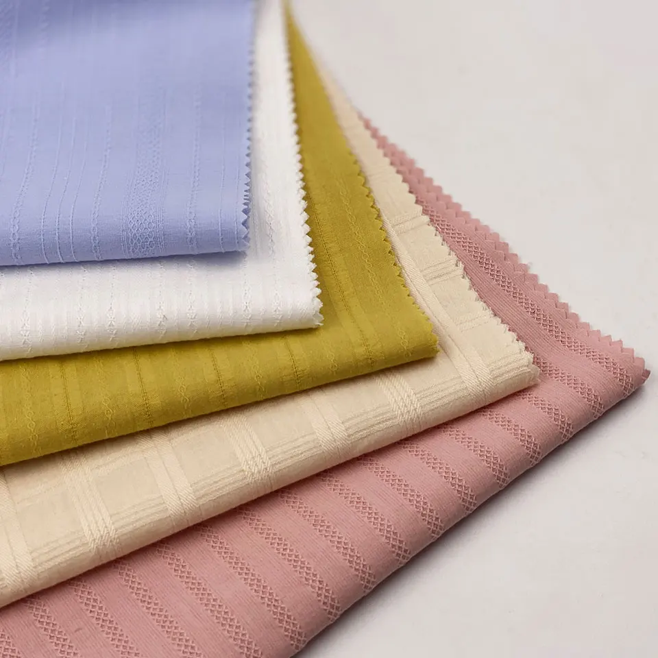 Women children kids cloth soft Jacquard lace textured plaid strip pure color dyed Strip Cotton Dobby Fabric for Dress