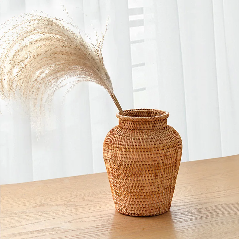 Wicker Rattan Vase Basket Art Desktop Woven Flower Vases Decoration Plants Flower Pot for Living Room Decoration Home Organizer