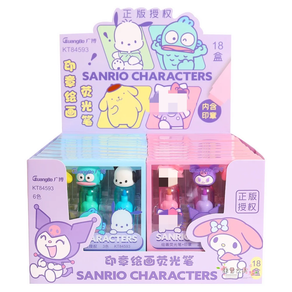 DHF1029 Wholesale cartoon Kuromi Melody Seal drawing fluorescent pen Pochacco student highlighter kawaii marker pen with stamper