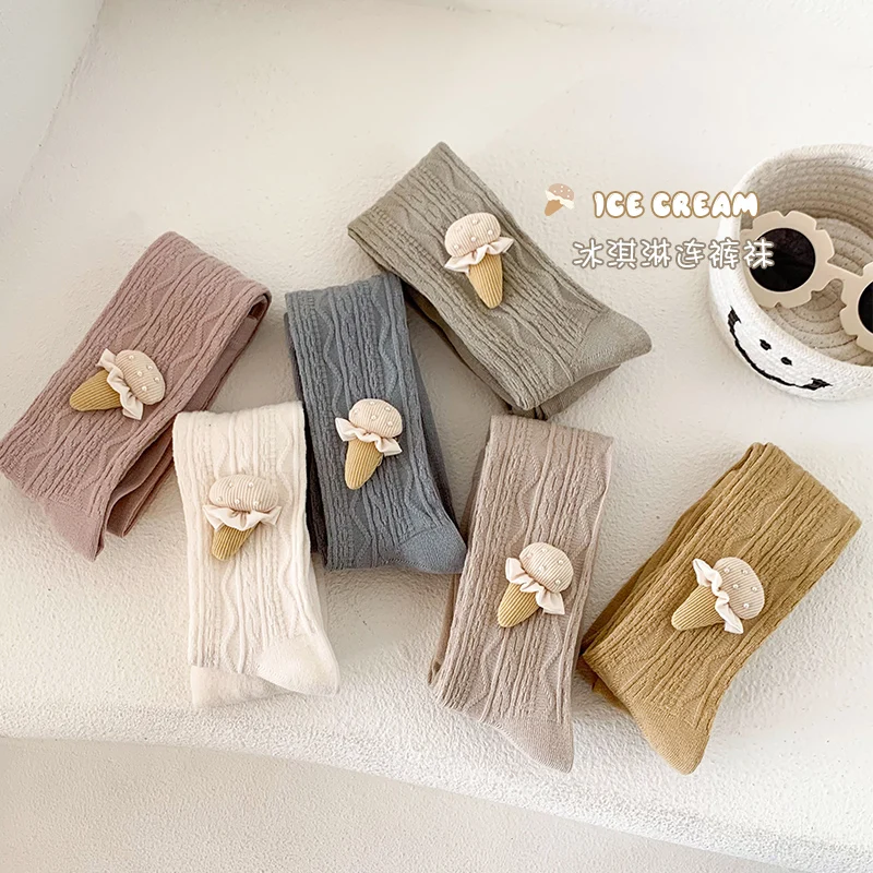 High Quality Girls Pantyhose Princess Breathable Soft Cotton Knitted Socks Icecream Leggings Socks for Kids