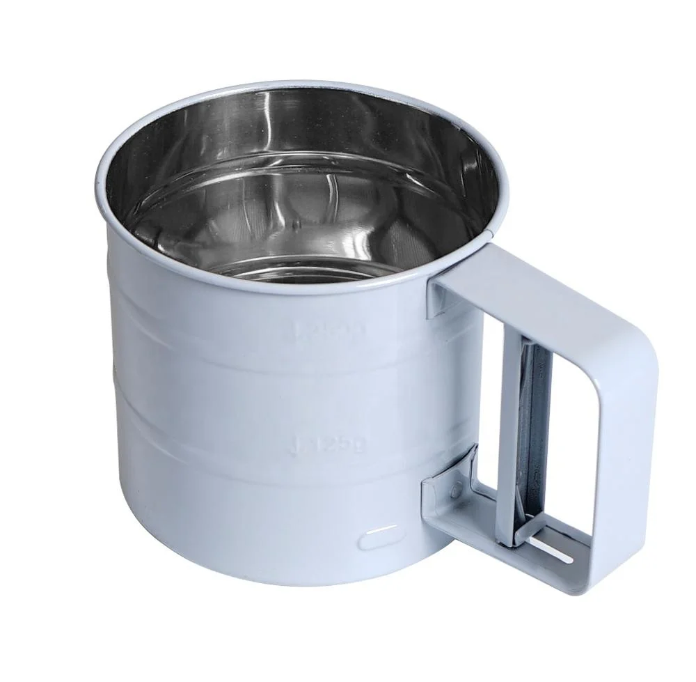 Food grade baking accessories manual 18/0 stainless steel flour sifter baking equipment flour sieve 3 cup flour sifter
