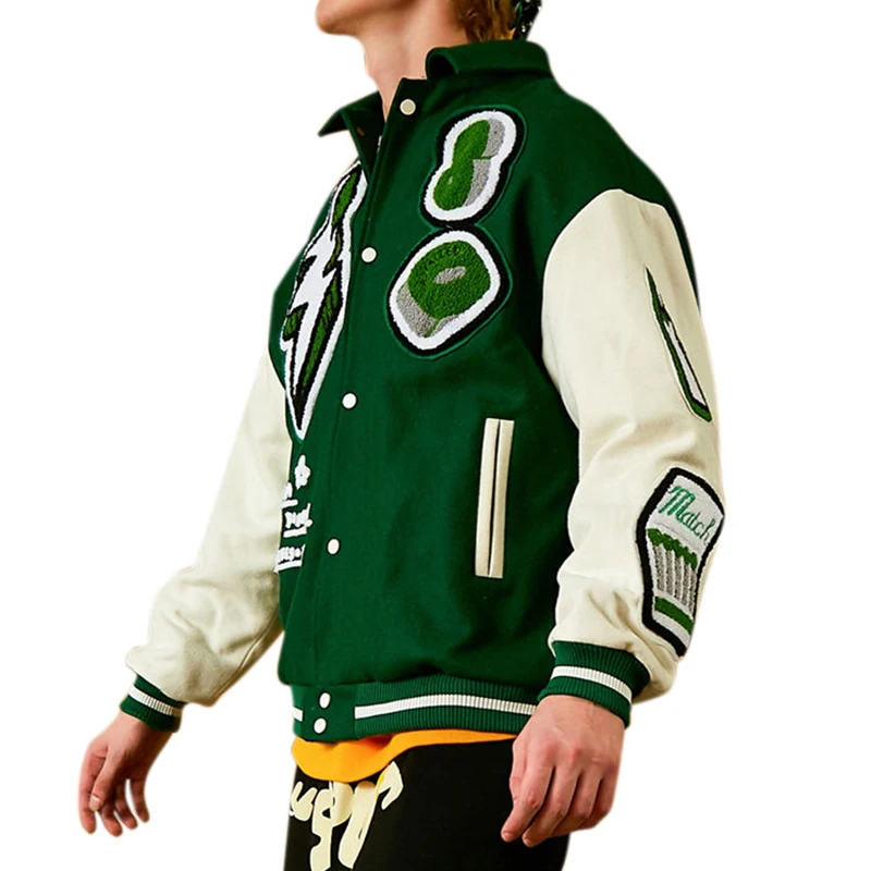 Custom streetwear chenille patch embroidered college flight bomber jacket for men
