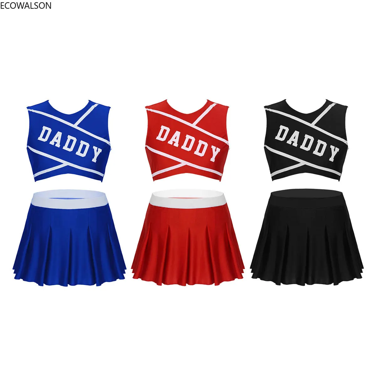 ecowalson Sexy Schoolgirl Costume Charming Cheerleader Outfit for Halloween Cosplay Costume Crop Top with Mini Pleated Skirt