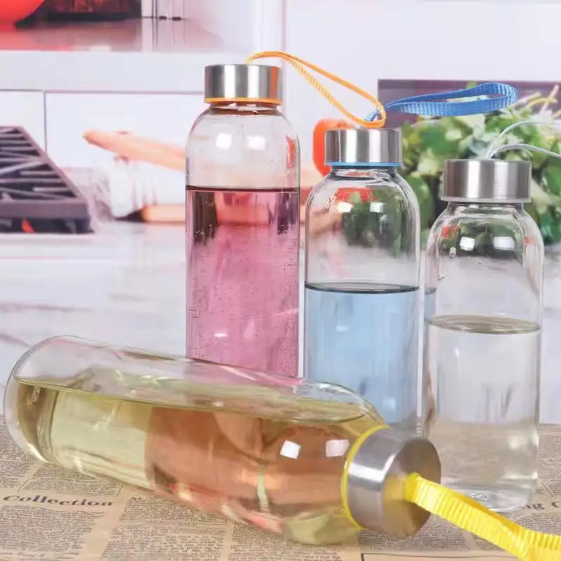 Multi-Size Colorful Wholesale with Cover Glass Water Bottle Clear Drinkware Cheap Glass Water Bottle