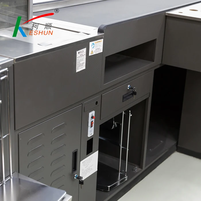 Cashier Table Design   Supermarket Cashier Counter Desk for Checkout with conveyor belt