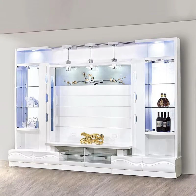 Contemporary White Wood Display Storage TV Stand Home Furniture Large Modern Luxury Wooden Wall Unit Living Room TV Cabinet