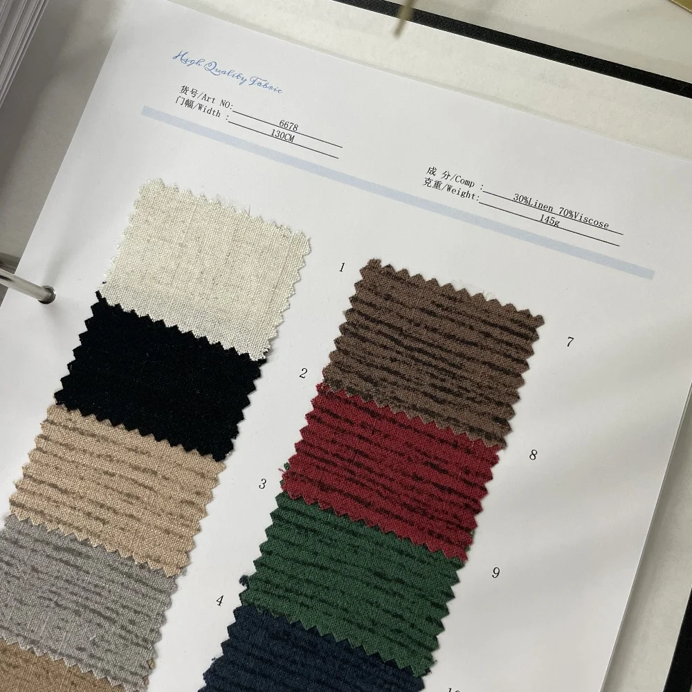 Linen cotton Blended Fabrics Stock Swatches Booklets Sustainable Cloth Ready To Ship 55%Linen 45%Cotton catalogue linen