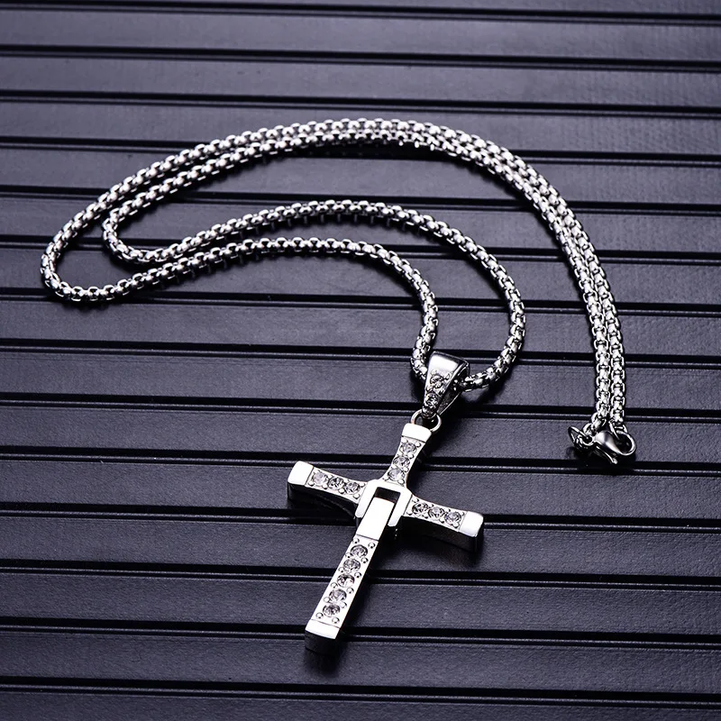 stainless steel zircon cross necklace The Movie Fast and Furious Pendant Dominic Toretto Cross Mens jewellery necklace