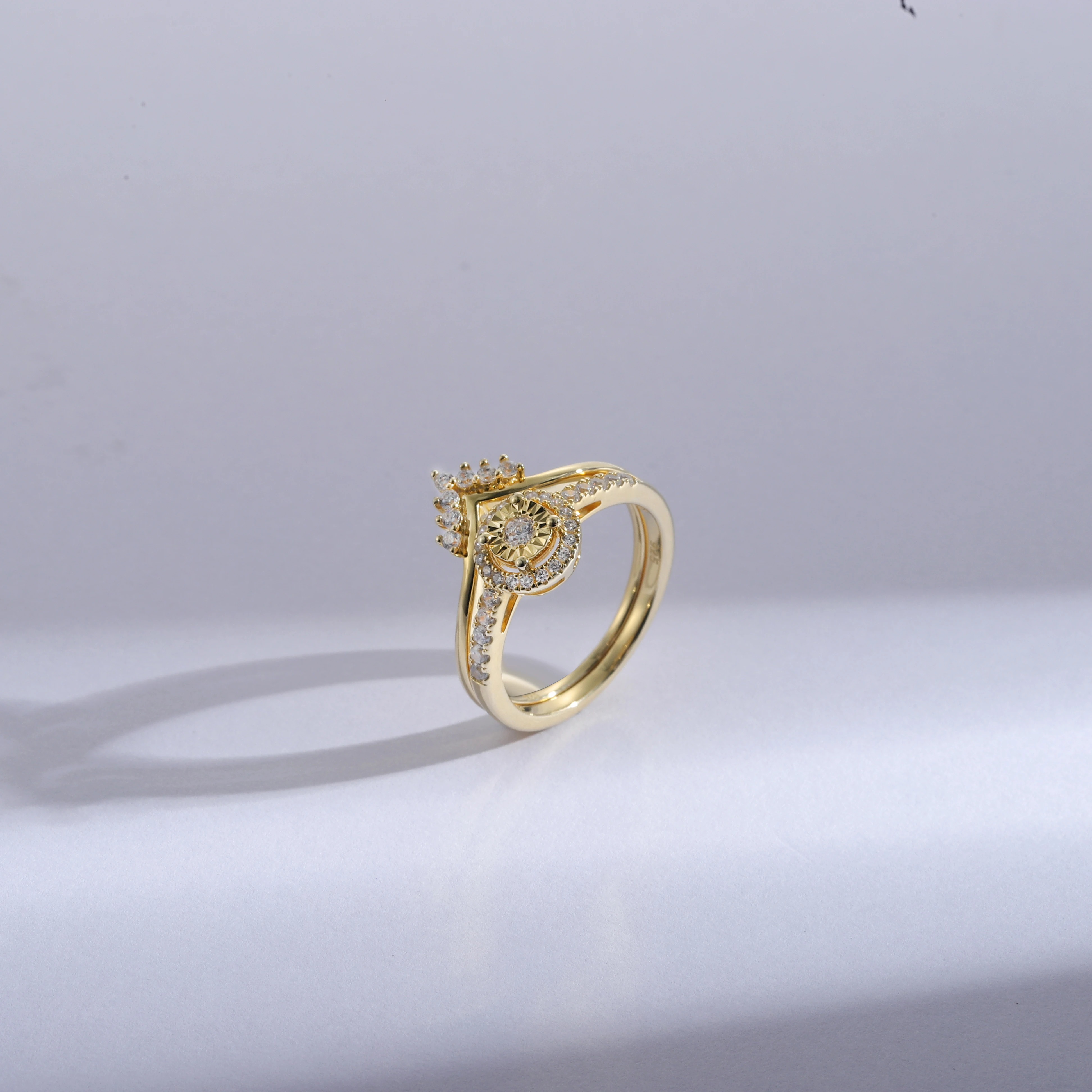 Wholesale 925 Sterling Silver Crown Shape Gold Ring Women Rings Queen Valentine Carved Promise Combination Ring Set Fine Jewelry