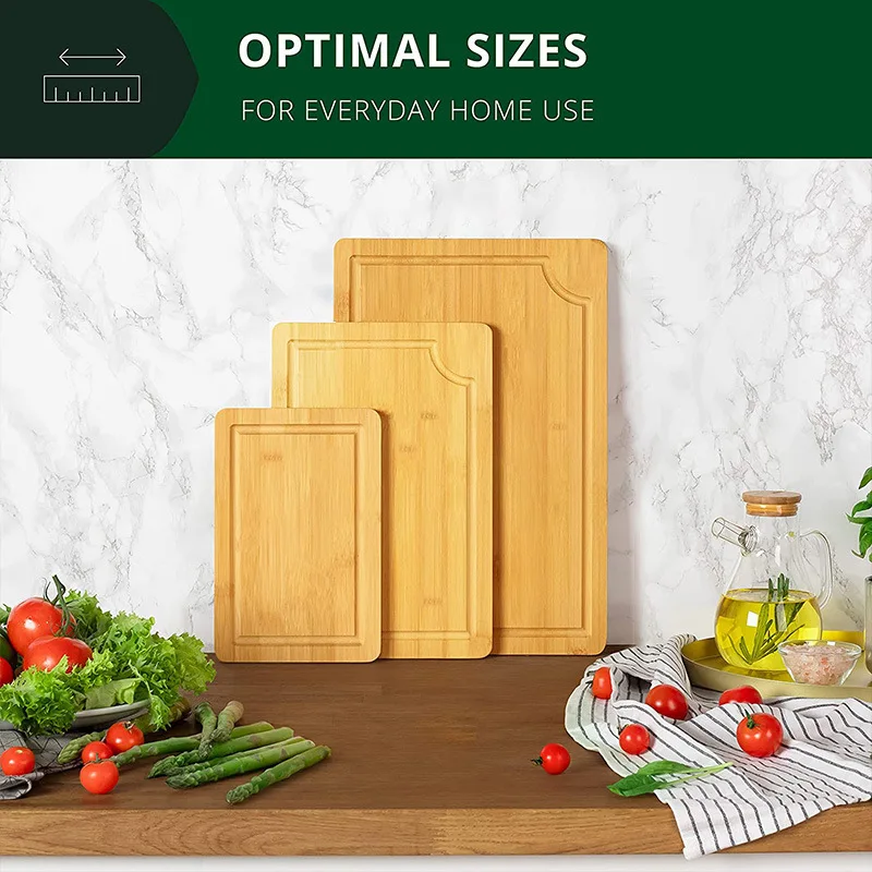 100% Organic Bamboo Cutting Board for Kitchen Square Shape With Juice Groove