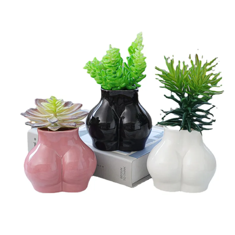White black figure buttocks ceramic human flesh flowerpot pen holder ceramic flowerpot with holes