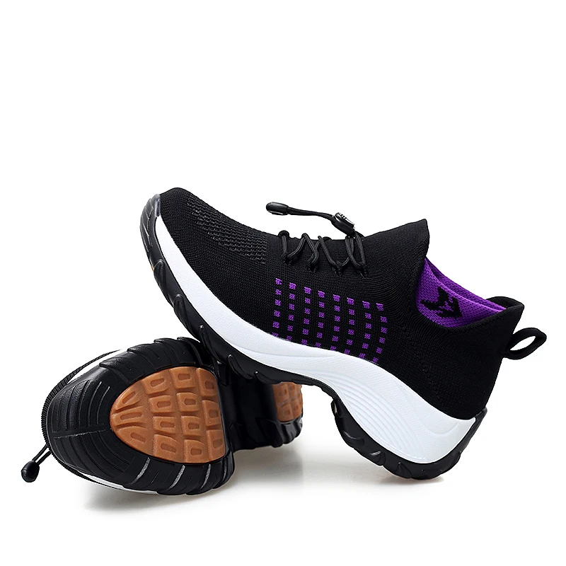 
Rocking Casual Shoes Flexible Fly Woven Large Size Mother Lace Up Platform Air cushion Sock Shoes Sneaker 