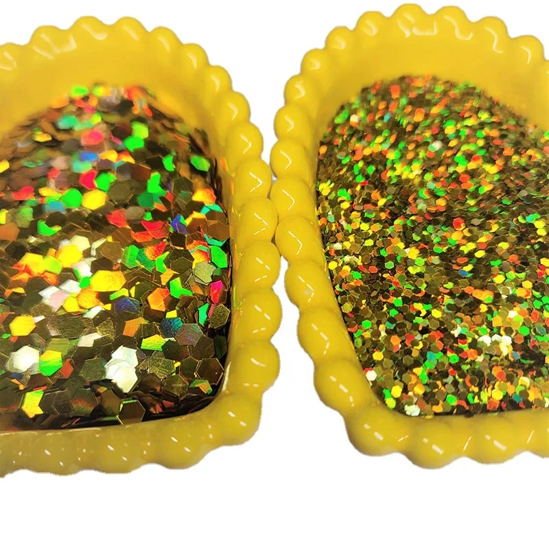 Color Sequin gold hexagon with laser brightness