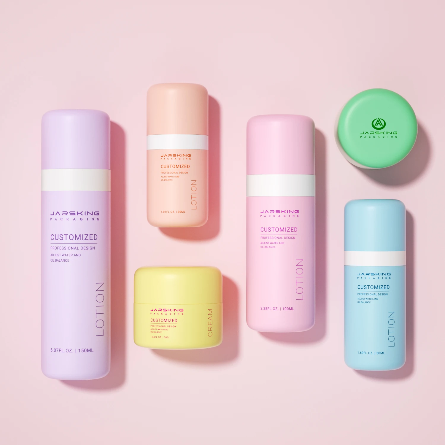 Custom 30 50 g 30 50 100 150 ml luxury plastic cosmetics packaging container set skincare airless pump bottle and cream jar