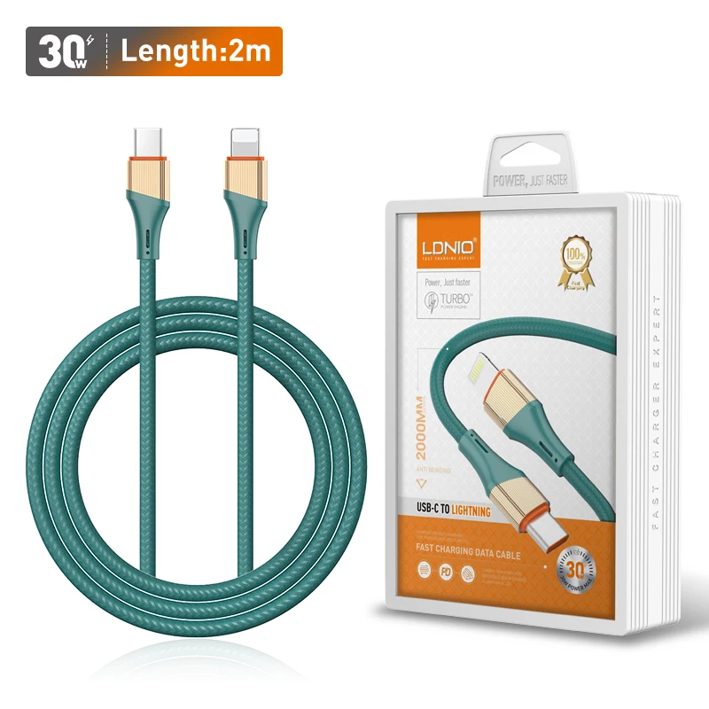 LDNIO 1 м/2 м LC631I/LC632I 30 Вт Type-C для кабеля Lightning, поддержка быстрой зарядки, Зарядные кабели для мобильного телефона