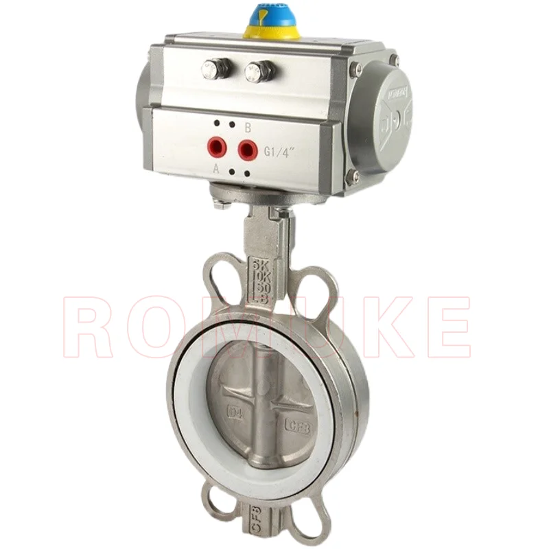 Stainless Steel PTFE Wafer Type Pneumatic Butterfly Valve