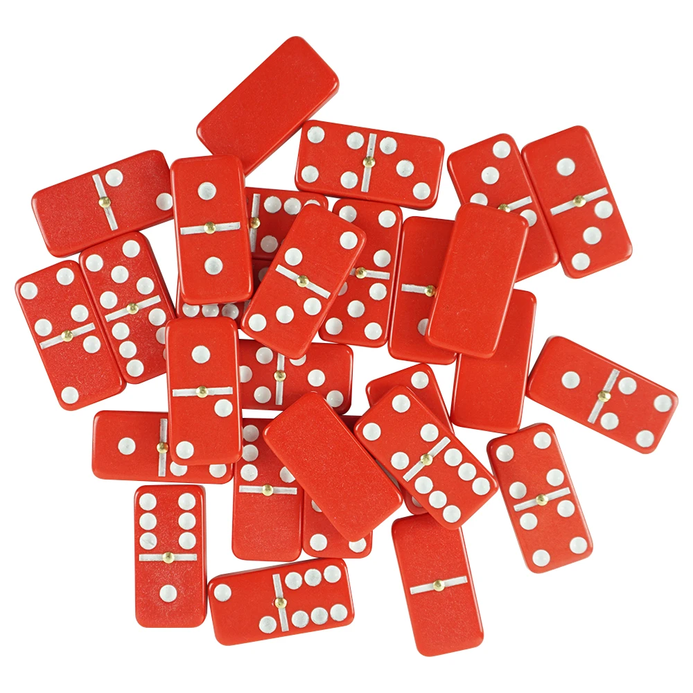 Factory Wholesale Customized Red Plastic Box Red Dominoes 5010 white dot Double 6 Domino Game Set