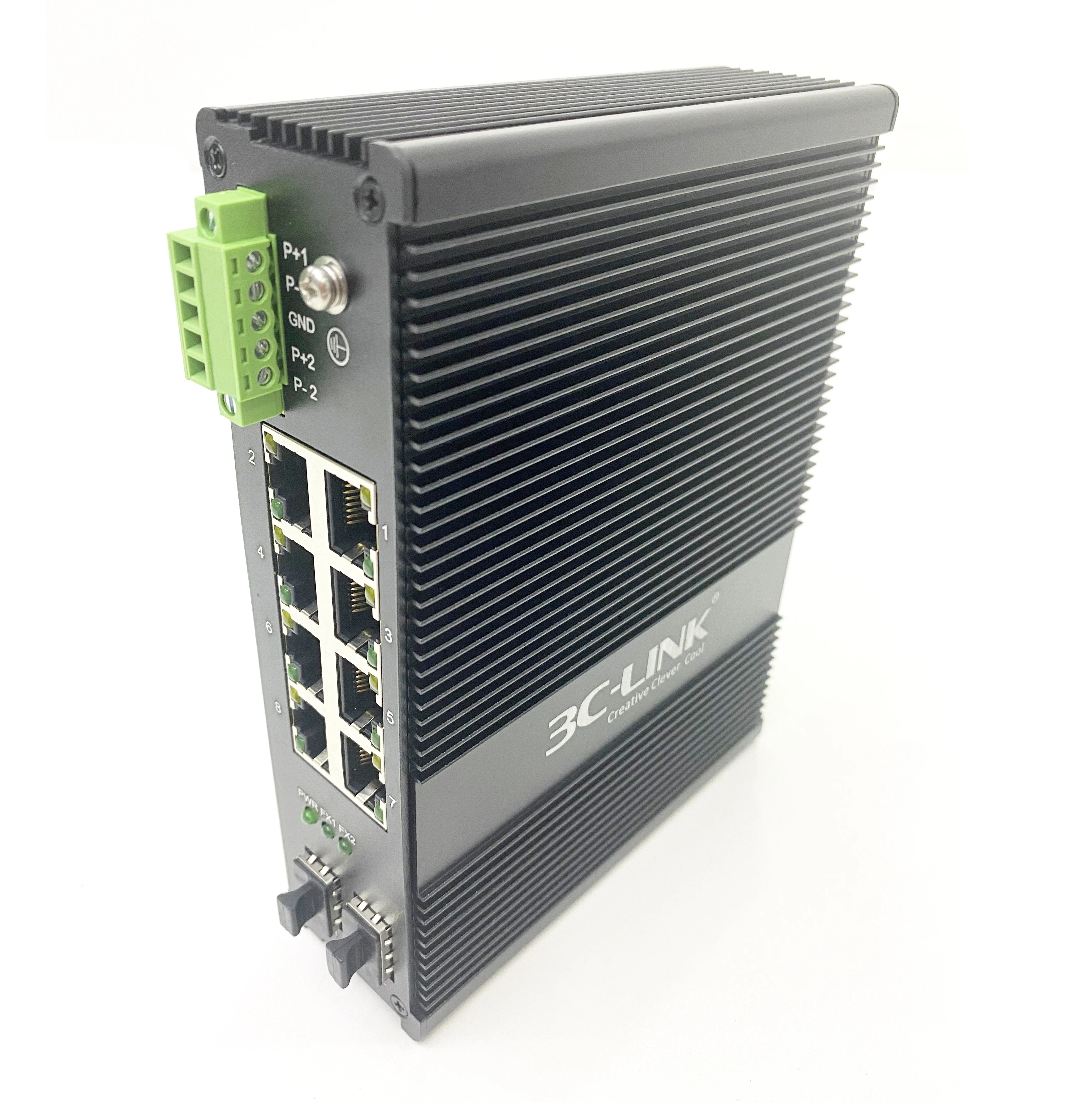 Промышленный коммутатор с 2 слотами GE SFP + 8 10/100/1000 м POE cctv Реверсивный