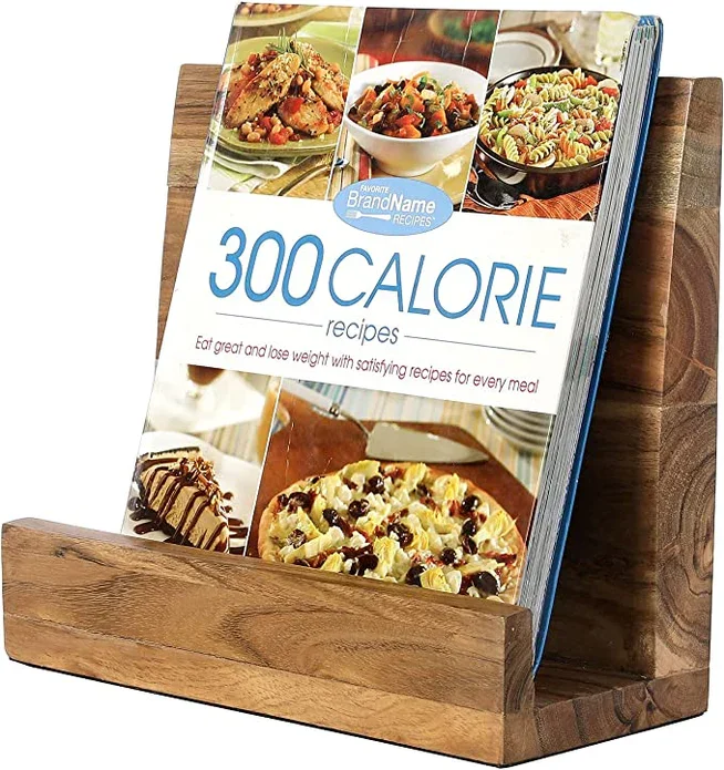 Hot Sales Chopping Board Style Rustic Wood Cookbook Holder Solid Acacia Wood Countertop Recipe Book Holder