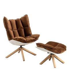 Wholesale Modern Boho Armchair Swivel Chair Wood Legs Fabric Single Leisure Womb Chair With Ottoman DC-1565