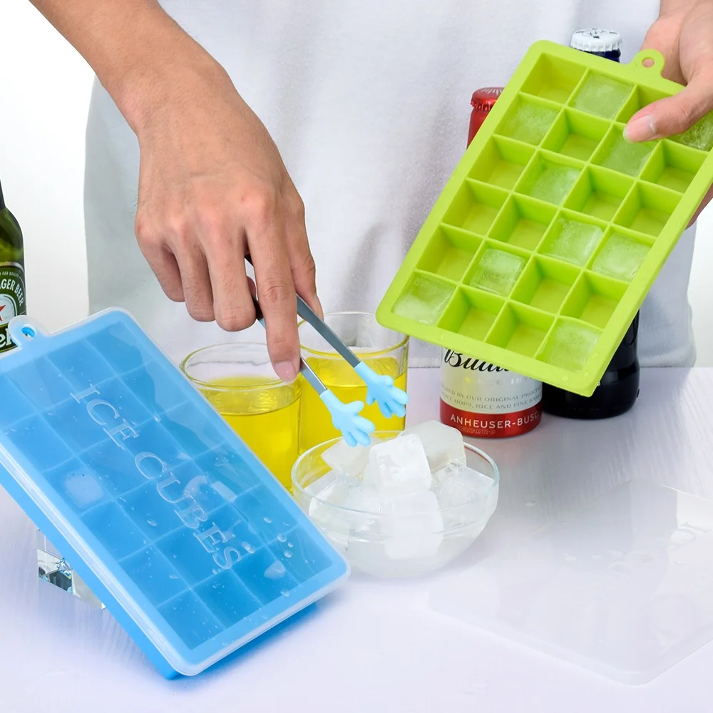 Non Slip Stretchable Silicone Ice Cube Tray With Lids