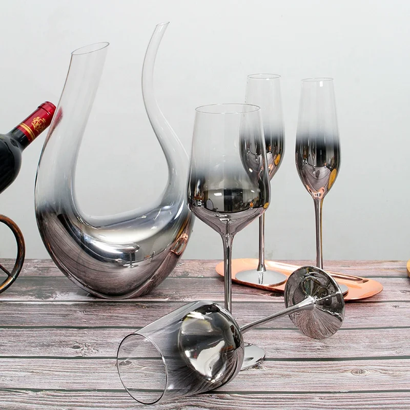 Factory Wholesale Crystal Glass Electroplating Silver-gray Gradient Red Wine Glasses U-shaped Decanter