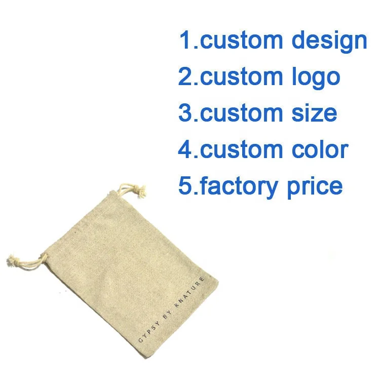 100% pure cotton linen drawstring storage bag with custom logo printed