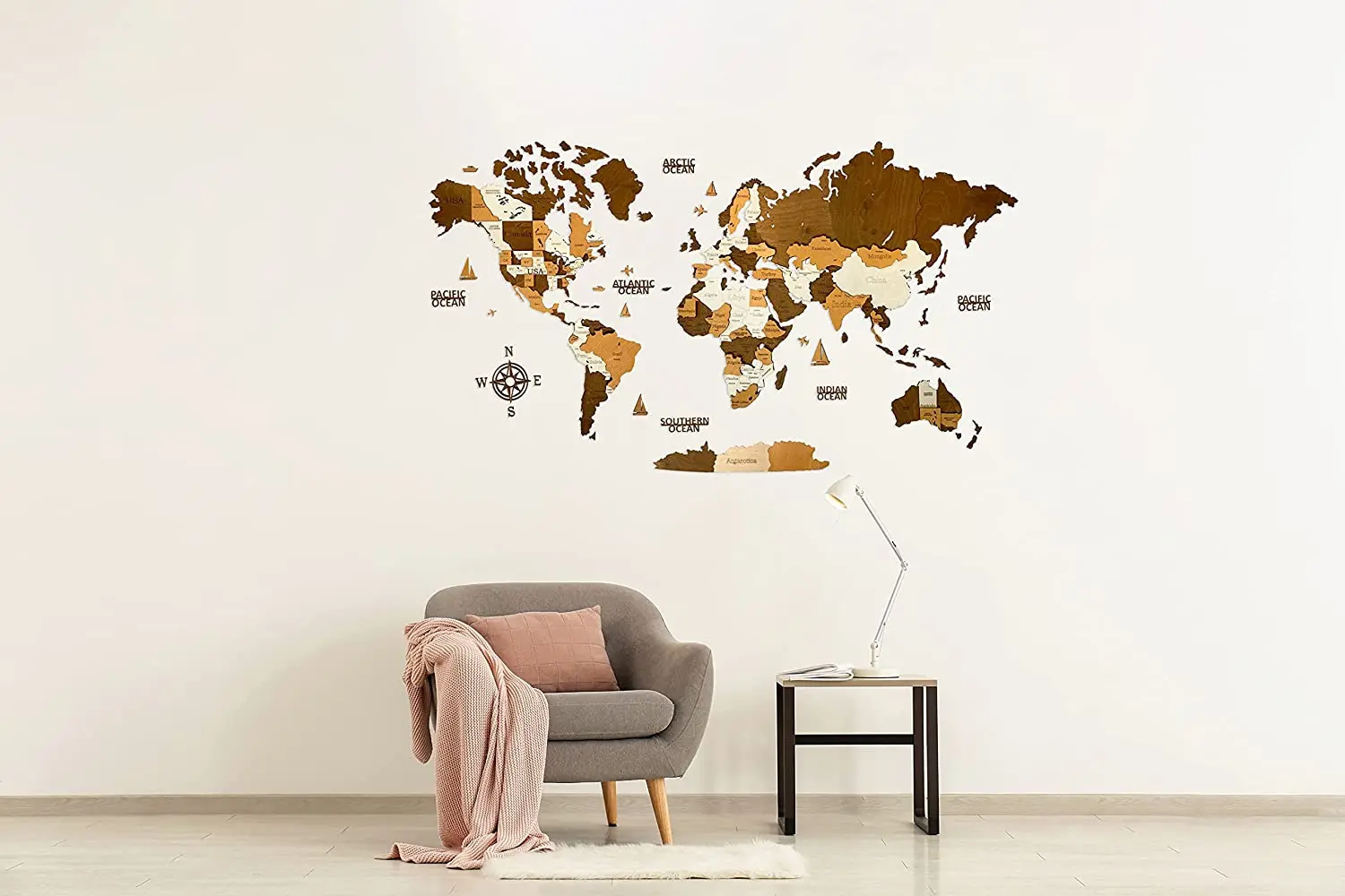 2023 New Style 3D Wood World Map With light Home decor