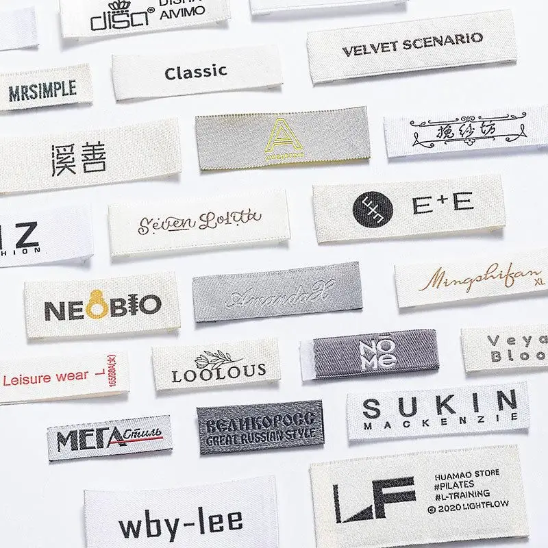 Custom Brand Logo Damask Satin Polyester Neck Tags Woven Labels with End Fold abaya hijab tag