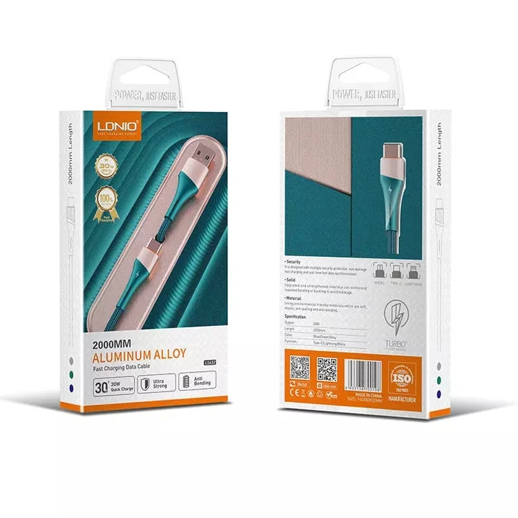 LDNIO LS631 30w PD Fast Charger Type C Charging Cable For Iphone IOS Charger Date Cable Nylon Braided Alibaba Charger Cable