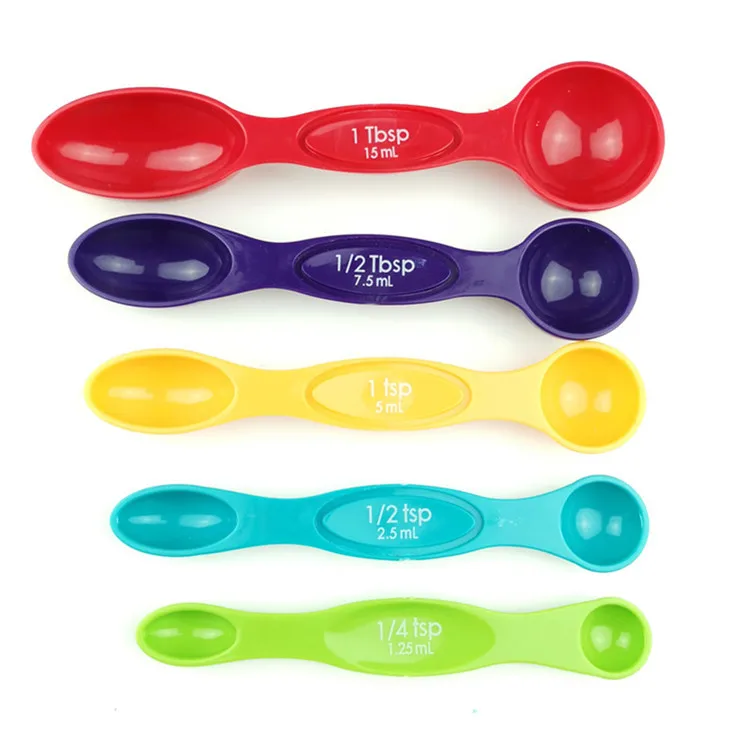 Food grade kitchen accessories custom color dual side double ended 5pcs set plastic magnetic scoop and spoons set