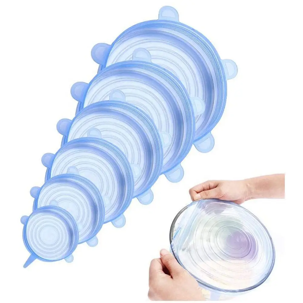 6 Pack Reusable Durable and Expandable Food Covers Silicone Stretch Lids OEM Bowls Silicone Lid Cover for Cup for Straw 10 Sets