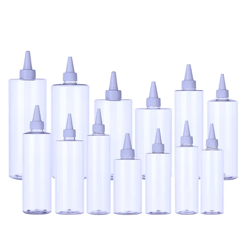 Spot Flat Shoulder Plastic PET Bottle Transparent Material 250ml 300ml 400ml 500ml 1000ml Used for Cosmetics Packaging