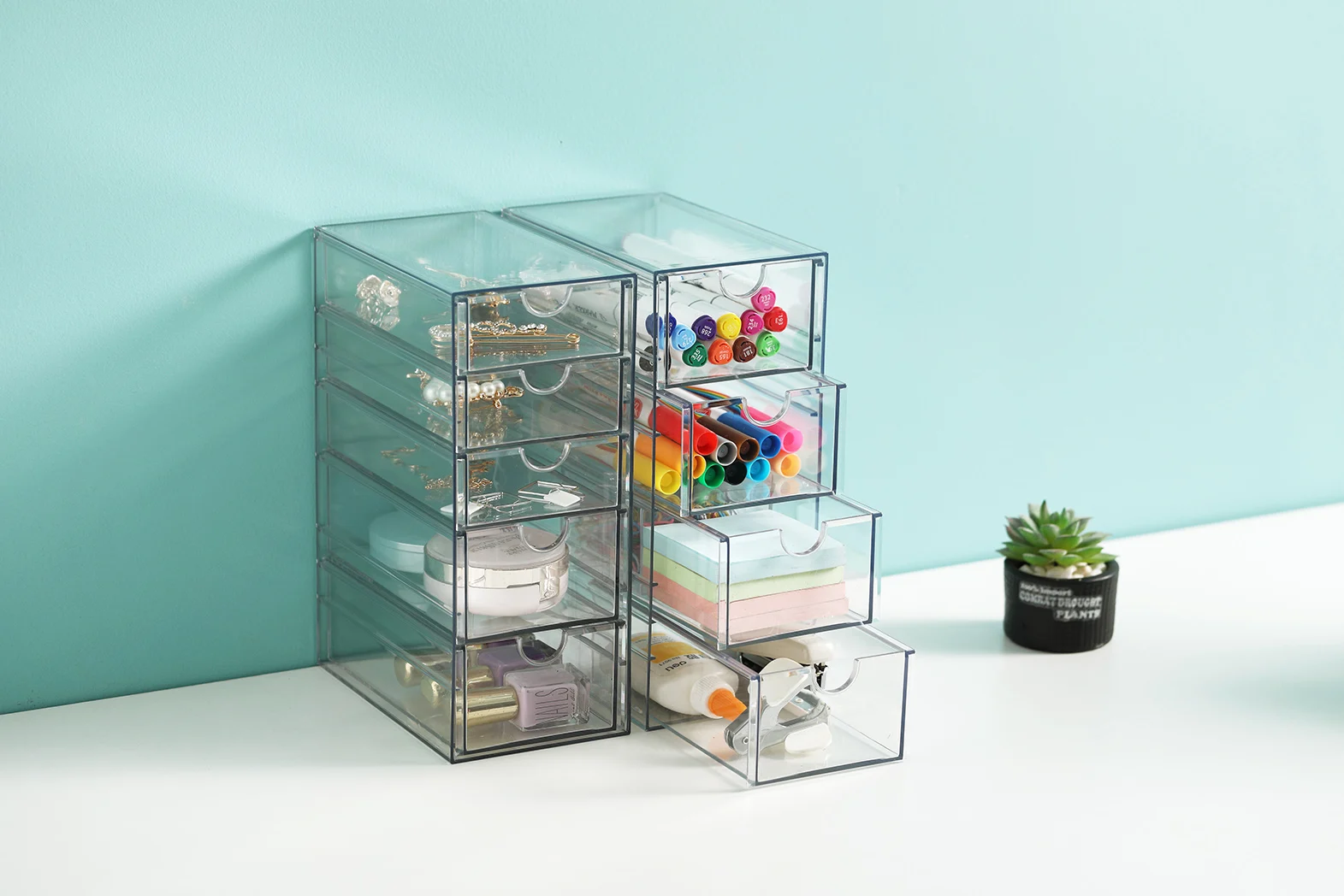 Transparent Stackable Plastic Storage Drawers Bathroom Makeup Storage Box Dressers Sinks Kitchen Cabinets